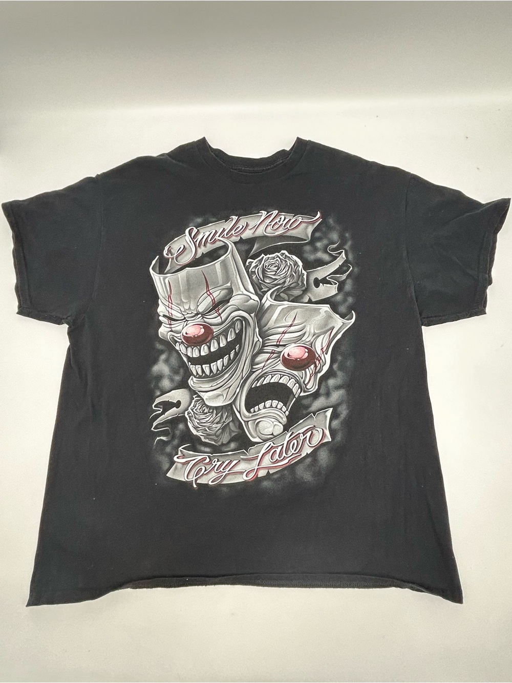 DOM Black Graphic Smile Now Cry Later Clown Face Short Sleeve Tee XL